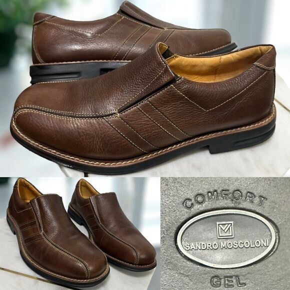 🔥🔥 Sandro Moscoloni Slip on Leather Loafers Mens Size 9 D - Picture 1 of 16